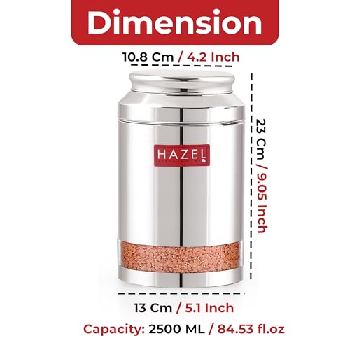 Image of HAZEL Stainless Steel Transparent Storage Jar, 2500 ML - Set of 2 | Airtight Kitchen Containers for Pulses, Grains, Sugar & Snacks