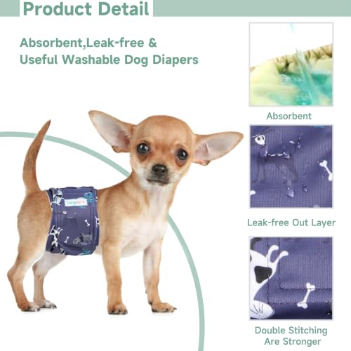 Image of Langsprit Male Belly Bands for Dogs (Pack of 3) - High Absorbing Dog Wraps Male Washable - Reusable Dog Diapers (Cartoon Puppy, Large)
