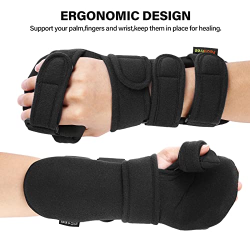 Hoomtree Stroke Resting Hand Splint Right&Left Resting Hand Splint With Finger Separator Functional Night Immobilizer Wrist Finger Brace For Carpel Tunnel Pain,Sprain Fracture,Tendonitis (Left,Black) #TOP5