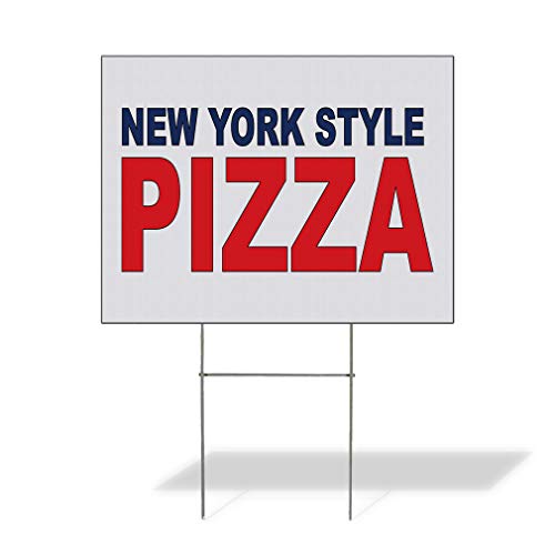 Fastasticdeals Weatherproof Yard Sign New York Style Pizza Blue Red Food Bar Restaurant Truck Lawn Garden 24x18 Inches 2 Sides Print