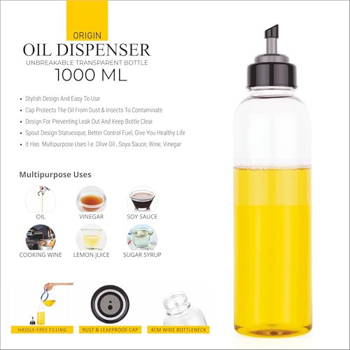 Image of Clazkit Plastic Oil Dispenser Bottle 1 Litre with Easy Pour Spout | Leakproof Kitchen Oil Container | Multipurpose Cooking Oil Storage Bottle for Oil, Vinegar & Sauces | pack of 2