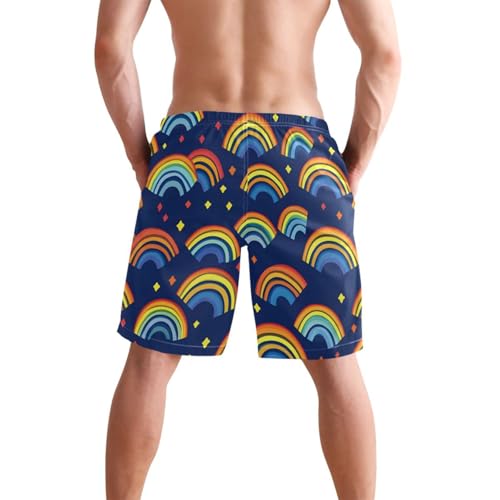 Cartoon Rainbow Men's Swim Trunks, Beach Shorts with Inner Lining Quick Dry Board Shorts S2