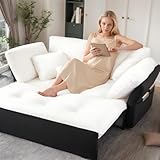 RENDGO 74.01' Convertible Pull Out Sofa Bed Queen Size, 3-in-1 Convertible Sleeper Couch,Multi-Functional Chenille Loveseat Sofá for Living Room,Bedroom,Apartment,Office,White Black