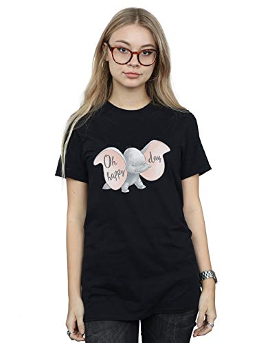 Image of Disney Women's Dumbo Happy Day Boyfriend Fit T-Shirt Black Medium