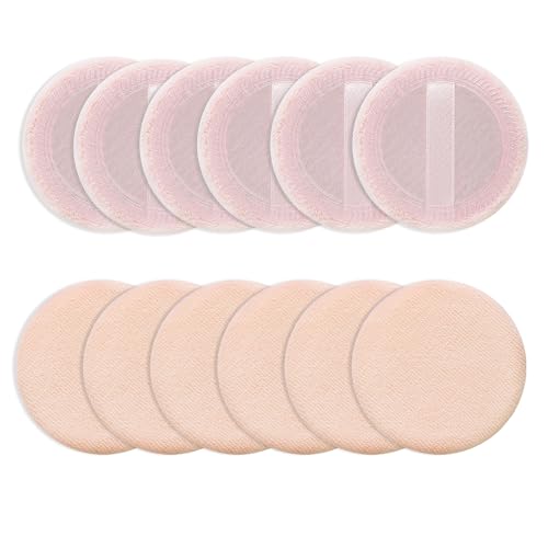 Sibba Makeup Puderquaste 12 Stück Runde Velours Gesicht Schwämmchen Make-up Kompakt Body Container Einstellung Gepresste Mischung Foundation Creme Make Up Band Strap Schwamm Kissen Rosa&Hautfarbe