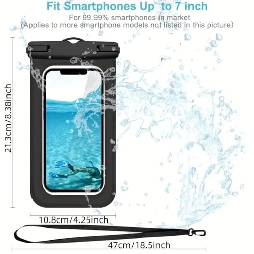 Waterproof Phone Pouch - Floating Waterproof Cellphone Case- Water Proof Clear Holder Protector for iPhone 15 Pro Max, Protector for iPhone with Neck Cord (3-Pack) (Black-Clear-Blue)