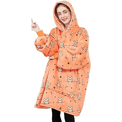 Oversized Wearable Blanket , Sherpa Hooded Sweatshirt, Wearable Blanket Hoodie, Super Soft Warm Comfy Plush Hooded Blanket for Adults Women Girls Teenagers Teens Men, One Size Fits All (Orange) Cover