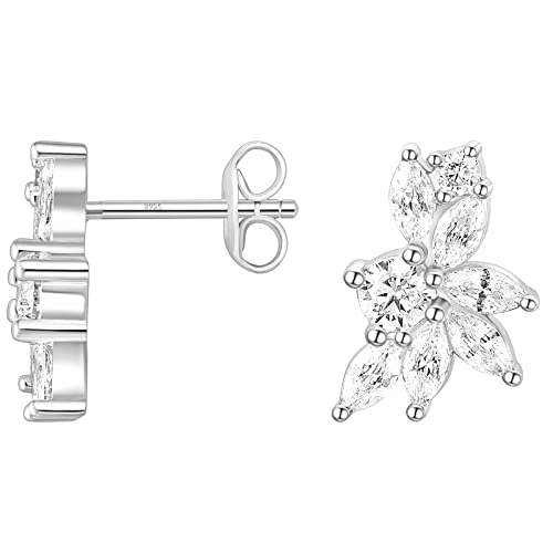 TIGRADE Stud Earrings Marquise and Round Cubic Zirconia Rhinestone Cluster Earrings 925 Sterling Silver Post Hypoallergenic for Women, Brides, Bridesmaid3