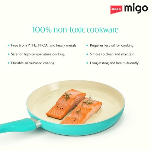 Image of Impex Ceramic Cookware Set | 6 Pc Induction Base Non Stick Kadai Pan with Lid, Fry Pan, Tawa Pan and 2 Spatulas | Free from PTFE, PFOA and Heavy Metals| 100% Non Toxic | 2 Year Warranty