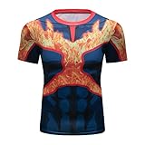 CosFitness Anime Workout Shirt, MHA/My Hero Academia Endeavor Cosplay Training 3D Muscle Compression Short Sleeve T Shirt for Men, Lite Series, XL