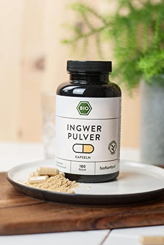 Ingwer Kapseln BIO | 180 Stück vegane Kapseln | Ingwerpulver vegan und ohne Zusätze | in Deutschland hergestellt | bioKontor