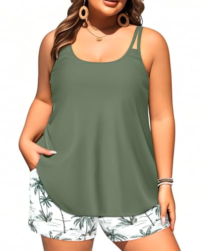 Image of Tempt Me Plus Size Tankini Swimsuits - Women Two Piece Tankini Top with Shorts Flowy Swimsuit 2025 Bathing Suits
