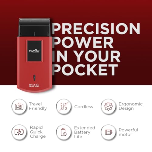 Image of Ikonic Professional Electric Shaver, Ultra Thin, Cordless, Rechargeable Men's Travel Razor for Face Care, Beard for Salon Professionals, Barbers and Salon-Like Shave at Home - RED