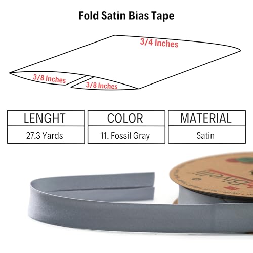 Image of Fold Satin Bias Tape - 99+ Colors - 3 /4 Inches Wide - 27 Yards - Fold Satin Binding Bias Ribbon Fabric Piping Bias Binding Tape for Sewing Clothing DIY (11. Fossil Gray) BYS11