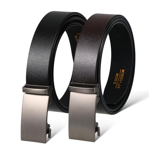 2pcs Retro Automatic Buckle Belts Men Fashion Belts Men Ratchet Black Brown Casual Formal Adjustable Waist Buckles for Business Jeans