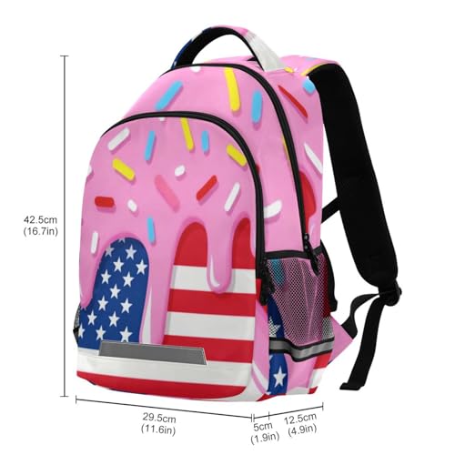 Image of Ice Cream Drips Usa Flag Backpacks with Chest Strap,Lightweight Bookbags 17 Inch, Casual Daypack Bags