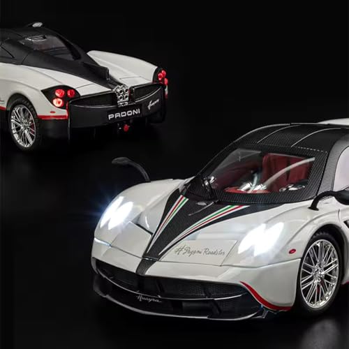 Image of Pagani Huayra Die-Cast Car - 1:32 Scale Alloy Model Supercar with Pull-Back Function, Lights & Sound, Openable Doors - Collectible Toy for Kids, Boys & Men (Color As Per Stock)