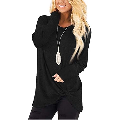 Florboom Women's Long Sleeve Tops Casual Loose Tshirt Plain Longline Blouse Shirts Black Size 10 12 Cover