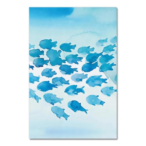 Cuadro de peces azules Baibexing en lienzo, triptico abstracto infantil de gran formato 5