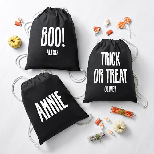 Let's Make Memories Personalized Halloween Trick or Treat Bag - Drawstring Candy Bag - Glow in the Dark - Reflective - Name2