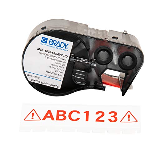 Brady MC1-1000-595-WT-RD, 131604 Indoor/Outdoor Label, 3 Cartridges of 25 Feet