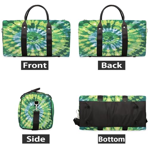 Tie Dye Green Travel Duffle Bag, Sports Gym Bags for Women Men, Carry On Weekender Overnight Workout Airplane Trips Bag2