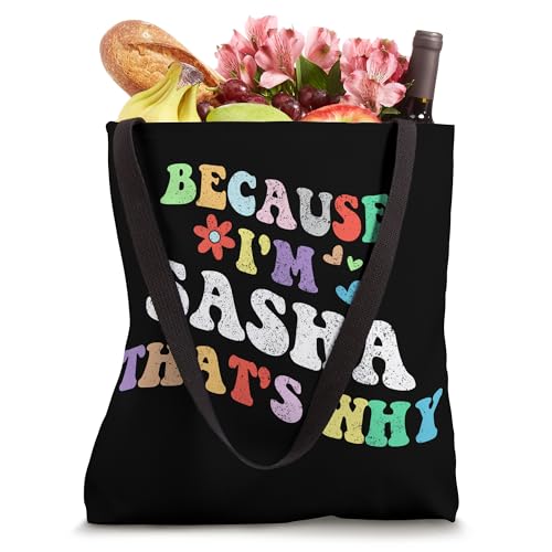 Bolsa tote personalizada divertida con frase 'Retro Groovy Because I'm Sasha That's Why' miniatura 4