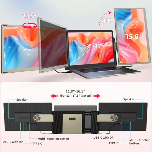 Image of LOSC 15.6 inch Laptop Screen Extender, Triple Portable Monitor with FHD 1080P IPS Display, 120% sRGB, 235 Rotation and Plug and Play Setup for 13-17.3 inch Mac, Windows & ChromeOS Laptops