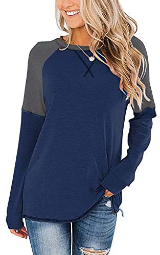Sweetnight Damen-Tunika, langärmelig, Rundhalsausschnitt, lockere Passform, Blusen, navy, Large Cover