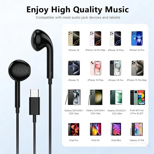 Image of [Apple MFi Certified] USB C Headphones for iPhone 17 16 15 Pro Max 2 Pack | Wired USB C Earphones /Earbuds with Built-in Remote to Control Music /Phone Calls /Volume, Compatible for iPhone 17 16 15 /Galaxy