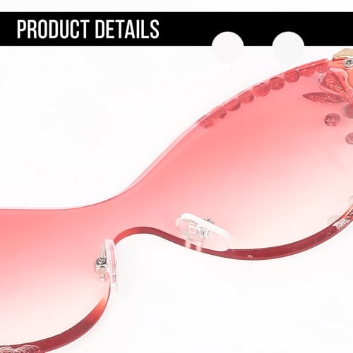 Image of Dervin Cat Eye Sunglasses for Women - UV400 Protection, Rimless Flower Diamond-Cut Lens, Trendy Driving Shades for Women