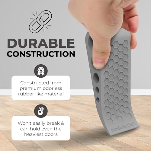 Image of Door Stoppers for Bottom of Door Premium Floor Rubber Door Stop Wedge Made in USA Heavy Duty Honeycomb Design for Carpet, Tile, Ideal for Home, School, Commercial,Gray 4 Pack