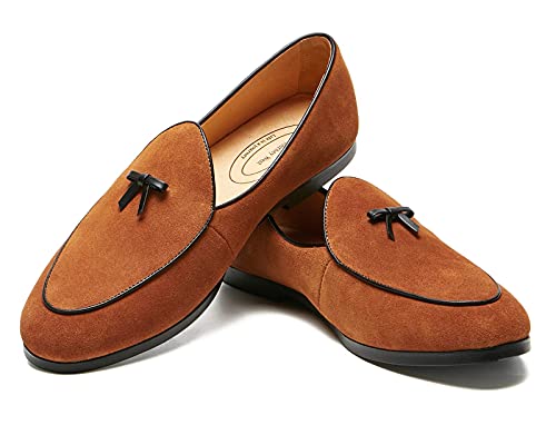 Image of Journey West Men's Suede Leather Belgian Loafers for Men Slip-on Casual Penny Casual Loafers