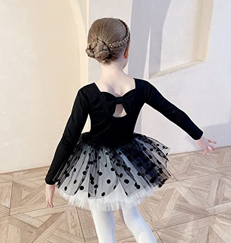 Mercatoo Vestido infantil infantil de balé de manga comprida e saia tutu de bolinhas e saia tutu con