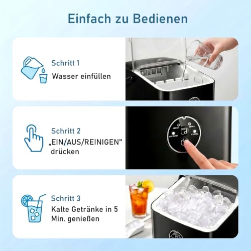 Foto von FOHERE Eiswürfelmaschine 14KG, Ice Maker Klein mit Griff, Selbstreinigend