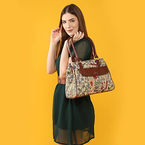 THE-CLOWNFISH-Prudence-Handbag-For-Women-Office-Bag-Ladies-Shoulder-Bag-Tote-College-Girls-With-Front-Flap-Pocket-Flax-Beige