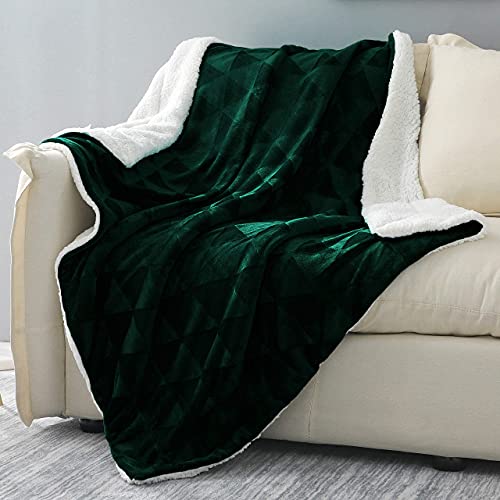 Exclusivo Mezcla 50" x 70" Large Throw Blanket, Reversible Brushed Flannel Fleece& Plush Sherpa Blanket(Forest Green)- Decorative, Lightweight, Soft and Warm
