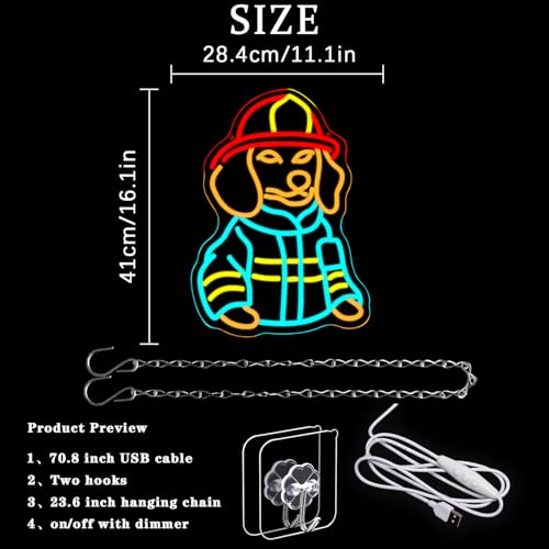 Alkkign Dachshund Firefighter Neon Sign for Wall Decor Dog Led Sign Fireman Decor Animal Neon Light Signs for Bedroom Fire Station Man Cave Decoration by Alkkign - Used condition - Image 3