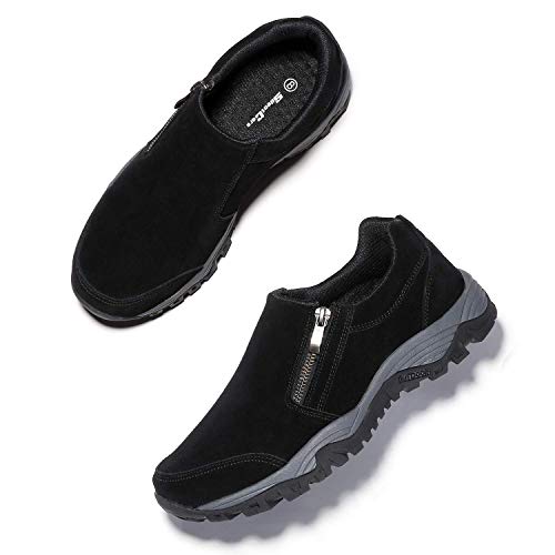 SILENTCARE Mens Slip On Hiking Shoes Lightweight Breathable Outdoor Trailing Trekking Walking Shoes Casual Loafers Black