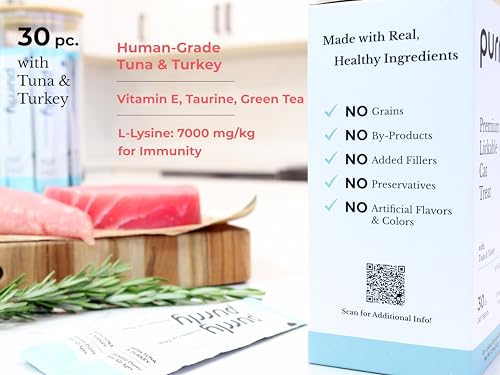 Image of Purrly Healthy Premium Cat Treats Snack Topper Tuna Variety Bundle (90 Count) Lickable Wet Squeezable Hydrating Interactive Seafood Grain-Free Naturally Flavored Non-GMO No-Preservative