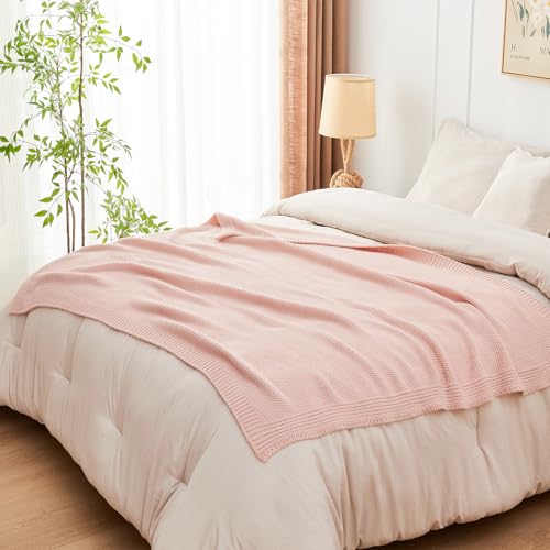 CozeCube Pink Throw Blanket for Couch, Soft Cozy Cable Knit Throw Blanket for Bed Sofa Living Room, Lightweight Warm Decorative Farmhouse Christmas Blanket, 60"x80", Pink