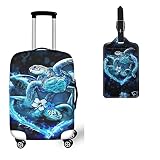Cozeyat Blue Sea Turtle Floral Design Elastic Luggage Cover Set of 2,Washable Suitcase Protector Non