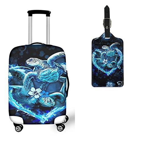 Cozeyat Blue Sea Turtle Floral Design Elastic Luggage Cover Set Of 2,Washable Suitcase Protector Non Slip Apply Around 29-32 Inch Baggage Cushion #TOP16