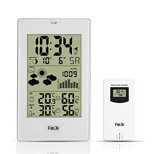 Wetterstation mit Barometer Vorhersage Temperatur Luftfeuchtigkeit Drahtloser Außensensor und Snooze Digitaluhr