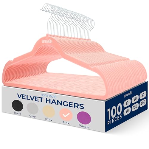 Image of SereneLife Velvet Hangers - 100 Pack, Slim & Space Saving for Closets