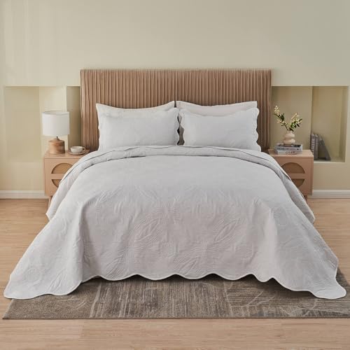 Image of Kingnex Extra Wide Oversized King Bedspreads 128x120 for Tall King or Cal King Bed Ultrasonic Quilted Coverlet Set 3 Piece Include 1 Quilt 2 Pillowcases White