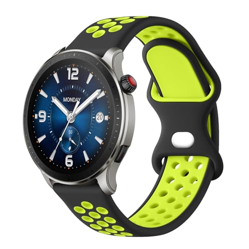 YLK 22mm Correa Compatible con Amazfit Bip 5/GTR 4/3/2/3 Pro para Mujer y Hombre, Doble Color Silicona (Negro Verde)