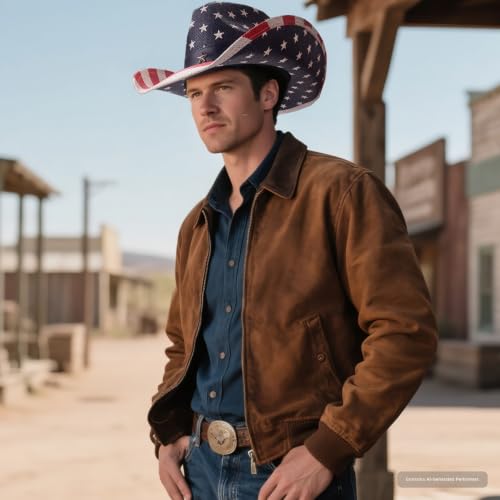 Image of Evankin American Flag Hat, USA Western Cowboy Hat on July 4th | American Flag Hat, 4th of July Patriotic Hat,USA Western Cowboy Hat, Straw Weaving Star,Summer Sunhat for Men and Women