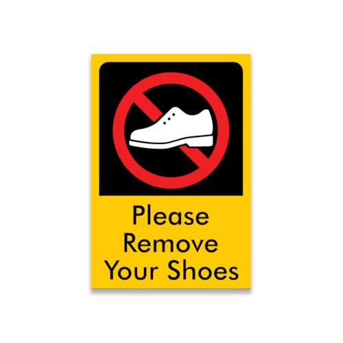 Zackzik Please Remove Your Shoes Sign for Indoor Entry, Self-Adhesive Vinyl Sticker for Temples, Waiting Areas, Clinics and Offices (GOLDEN YELLOW)