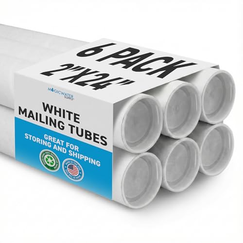 MagicWater Supply Mailing Tube 2 in x 24 in White - 6 Pack - for Shipping and Storage of Posters Arts Crafts and Documents